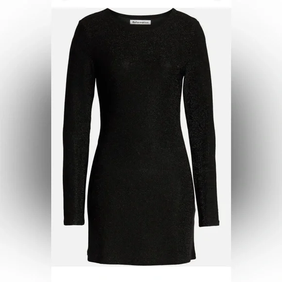reformation black long sleeve mini dress Reformation Michaela Long Sleeve Mini Babydoll Dress Black Size 6